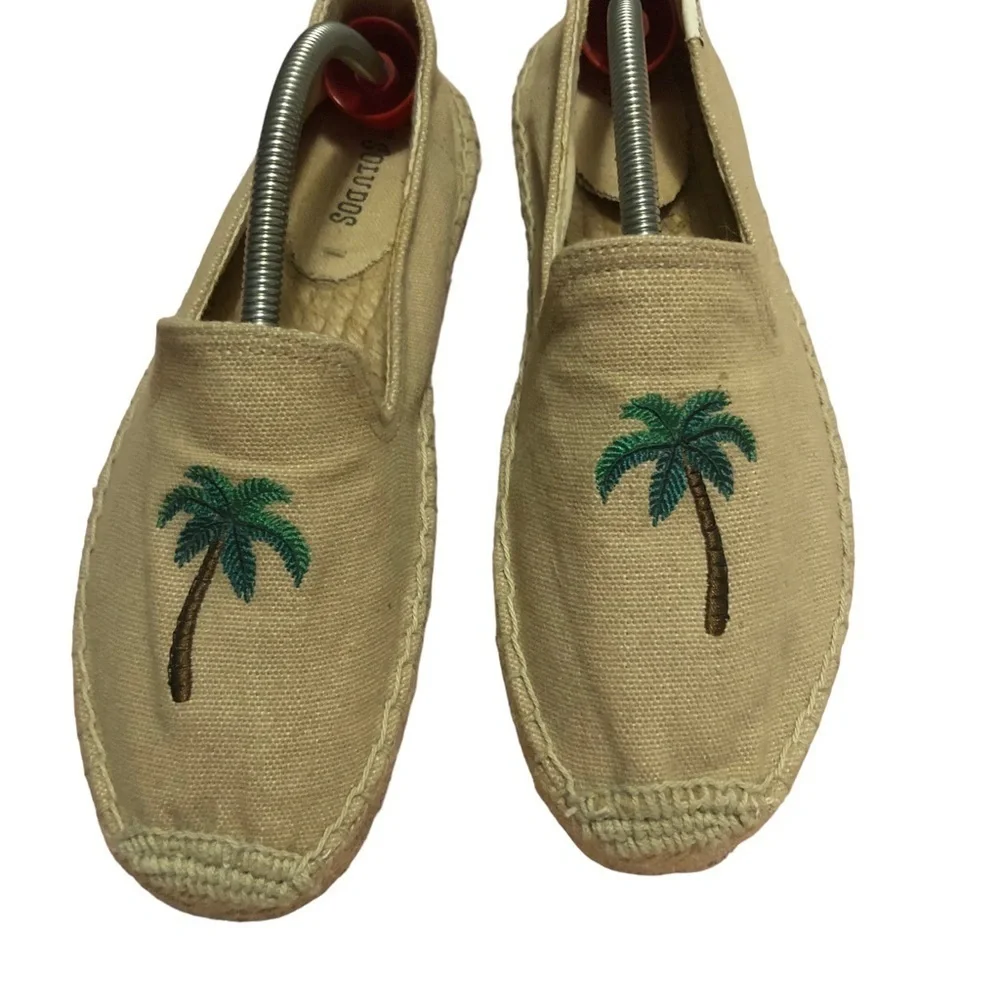 Soludos Tan Jute Canvas‎ Smoking Espadrille Palm Tree Slippers. Size 8.